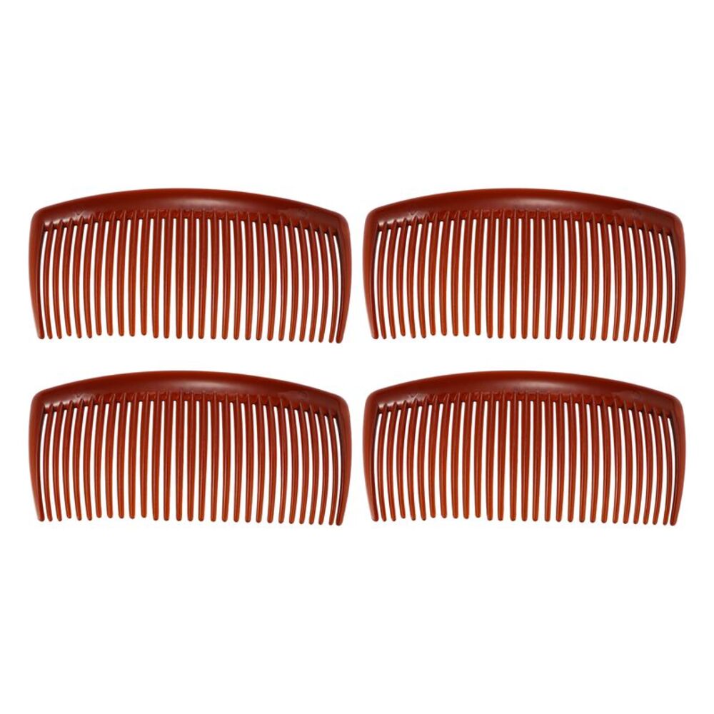 4 Pcs Classic Side Clip Teeth Hair Hair Clip Comb Plastic Brown 4"